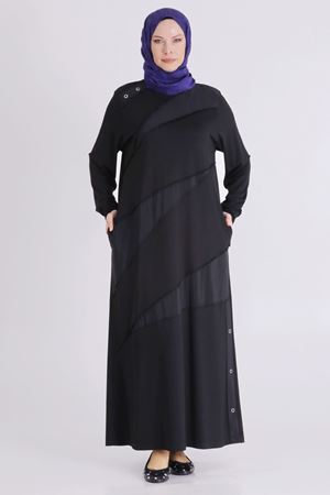 Büyük Beden Tesettür Elbise 7527 Siyah