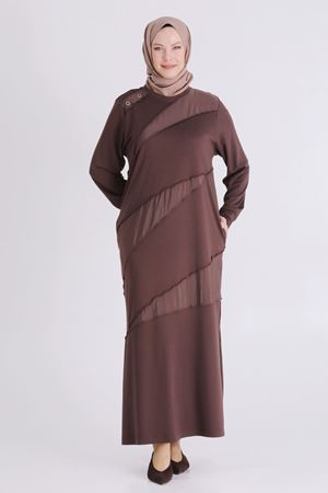 Büyük Beden Tesettür Elbise 7527 Kahve