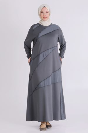 Büyük Beden Tesettür Elbise 7527 Kül Rengi