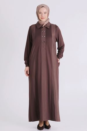 Büyük Beden Tesettür Elbise 7528 Kahve