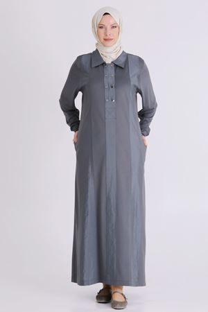 Büyük Beden Tesettür Elbise 7528 Kül Rengi