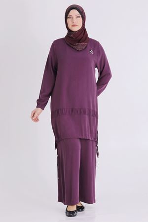 Büyük Beden Tesettür Pantolonlu Takım 3556 Vişne