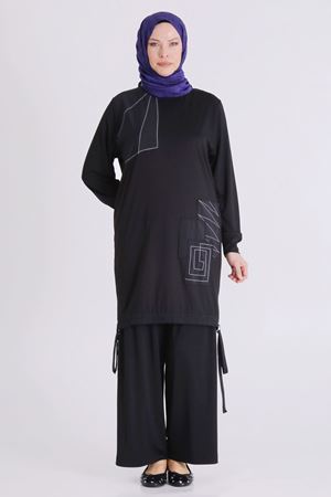 Büyük Beden Tesettür Pantolonlu Takım 3557 Siyah