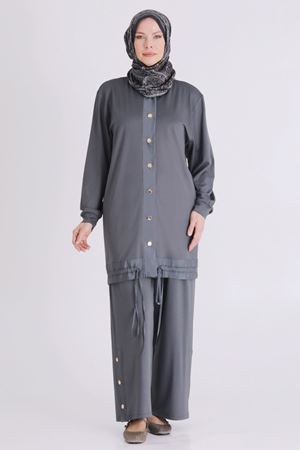 Büyük Beden Tesettür Pantolonlu Takım 3558 Kül Rengi