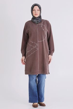 Büyük Beden Tesettür Tunik 20141 Kahve