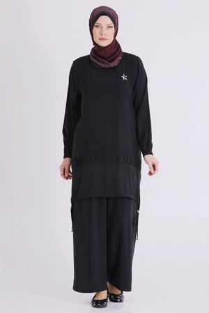 Büyük Beden Tesettür Pantolonlu Takım 3556 Siyah