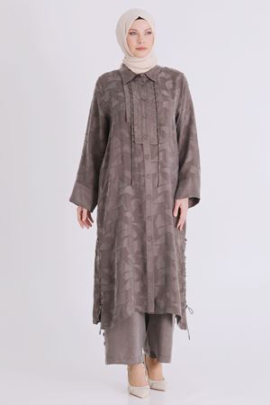 Büyük Beden Tesettür Pantolonlu Takım 35147 Koyu Vizon