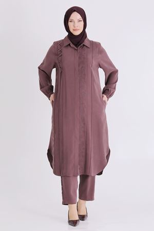 Büyük Beden Tesettür Pantolonlu Takım 35142 Soft Mürdüm