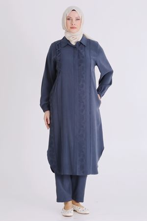 Büyük Beden Tesettür Pantolonlu Takım 35142 Lacivert