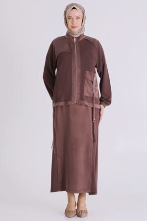 Büyük Beden Tesettür İkili Takım 40014 Kahve
