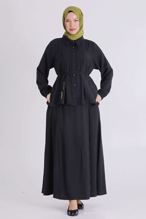 Büyük Beden Tesettür Etekli Takım 3801 Siyah