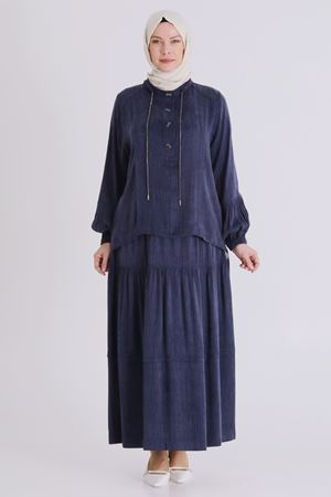 Büyük Beden Tesettür Etekli Takım 38003 Lacivert