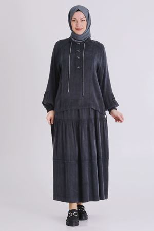 Büyük Beden Tesettür Etekli Takım 38003 Siyah