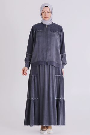 Büyük Beden Tesettür Etekli Takım 38002 Lacivert