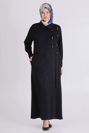 Büyük Beden Tesettür Taşlı Ferace 28080 Siyah