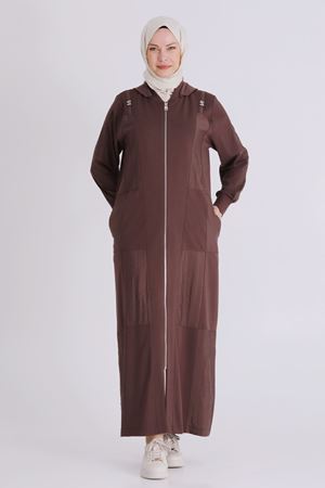 Büyük Beden Tesettür Ferace 28081 Kahve