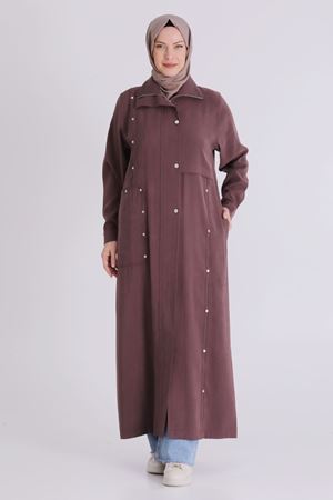 Büyük Beden Tesettür Ferace 28079 Soft Mürdüm