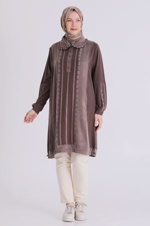 Büyük Beden Tesettür Tunik 20138 Kahve