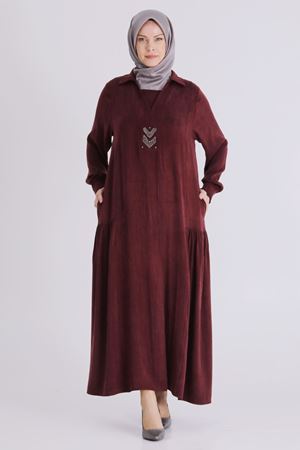 Büyük Beden Tesettür Elbise 75009 Bordo