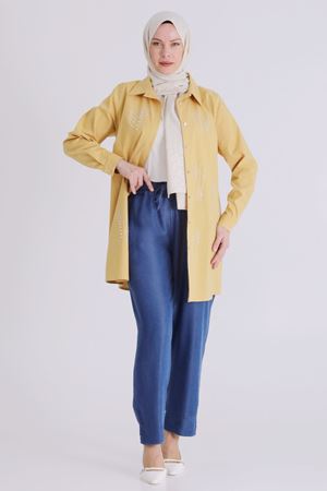 Büyük Beden Tesettür Tensel Pantolon 10509 Koyu Mavi