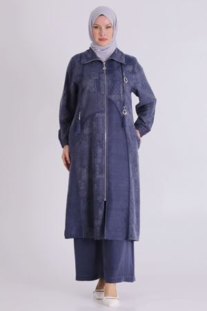 Büyük Beden Tesettür Pantolonlu Takım 35150 Denim Mavi