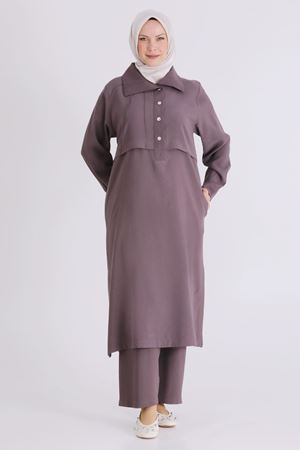 Büyük Beden Tesettür Pantolonlu Takım 3560 Kakao
