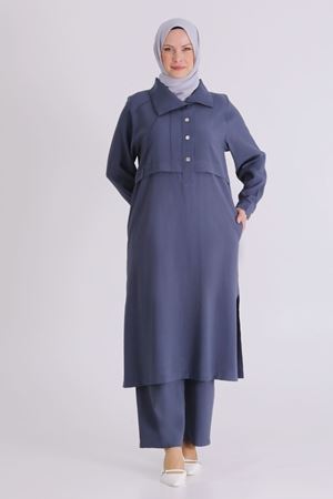 Büyük Beden Tesettür Pantolonlu Takım 3560 Duman Mavi