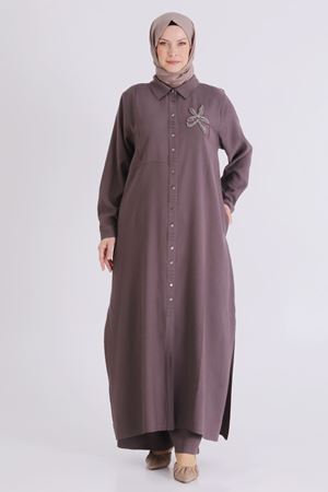 Büyük Beden Tesettür Pantolonlu Takım 3561 Kakao