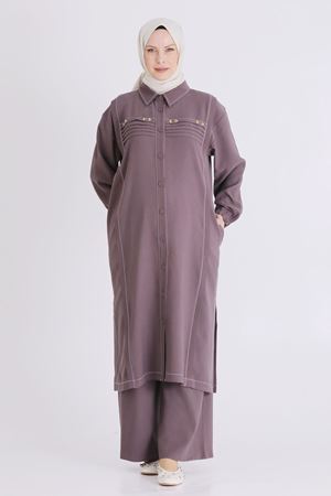 Büyük Beden Tesettür Pantolonlu Takım 3559 Kakao