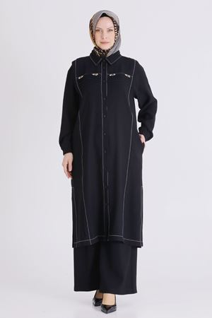 Büyük Beden Tesettür Pantolonlu Takım 3559 Siyah