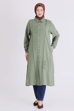 Büyük Beden Tesettür İşlemeli Tunik 2359 Nane Yeşili