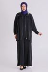 Büyük Beden Tesettür Cupro Üçlü Pantolonlu Takım 70021 Siyah
