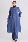 Büyük Beden Tesettür İşlemeli Tunik 2359 İndigo