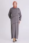 Büyük Beden Tesettür Elbise 7524 Duman Gri