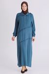 Büyük Beden Tesettür Elbise 7524 Petrol