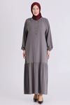 Büyük Beden Tesettür Elbise 7525 Duman Gri