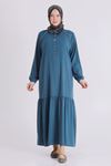 Büyük Beden Tesettür Elbise 7525 Petrol
