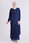 Büyük Beden Tesettür Elbise 7526 İndigo