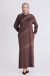 Büyük Beden Tesettür Elbise 7527 Kahve