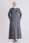 Büyük Beden Tesettür Elbise 7527 Kül Rengi