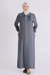 Büyük Beden Tesettür Elbise 7528 Kül Rengi