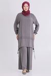 Büyük Beden Tesettür Pantolonlu Takım 3556 Duman Gri