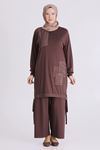 Büyük Beden Tesettür Pantolonlu Takım 3557 Kahve