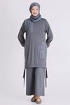 Büyük Beden Tesettür Pantolonlu Takım 3557 Kül Rengi