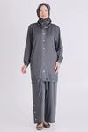 Büyük Beden Tesettür Pantolonlu Takım 3558 Kül Rengi