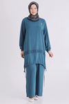Büyük Beden Tesettür Pantolonlu Takım 3556 Petrol
