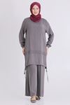 Büyük Beden Tesettür Pantolonlu Takım 3556 Duman Gri
