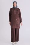 Büyük Beden Tesettür Pantolonlu Takım 35143 Kahve
