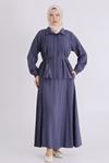 Büyük Beden Tesettür Etekli Takım 3801 Duman Mavi