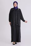 Büyük Beden Tesettür Cupro Üçlü Pantolonlu Takım 70021 Siyah